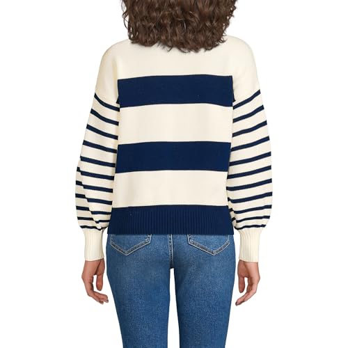 Lands' End Women's Drifter Jersey Crewneck Sweater Large Navy/Fresh Ivory Wide Stripe2