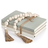 Feifeiya 3 Pieces Faux Decorative Books Set for Home Decor Fake Book for Shelves Coffee Table Stacked Linen Covered Display Decor with Wood Bead Bookend Gift for Living Room (Fresh Color)