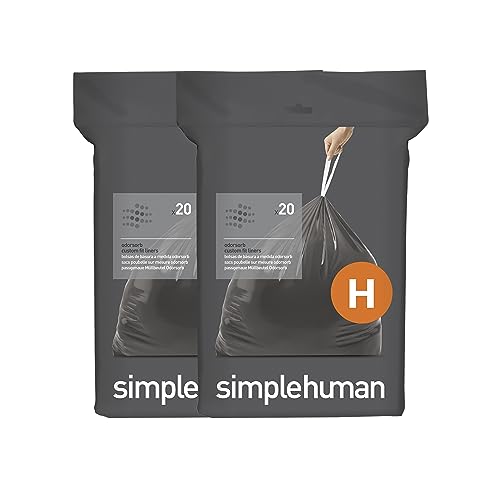 Image of simplehuman Code H 40 Count, Genuine Odorsorb Custom Fit Liners, Drawstring Odor Absorbing Trash Bags in Dispenser Packs, 30-35 Liter / 8-9 Gallon