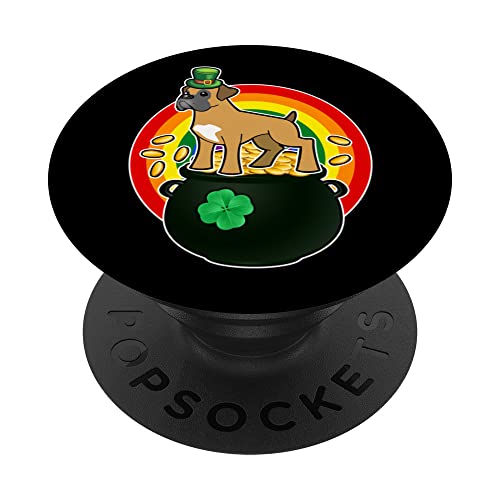 Boxer Dog Leprechaun Hat Lucky Shamrock St Patricks Day PopSockets PopGrip Intercambiable