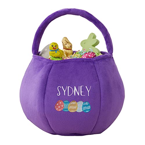 Personalization Universe Embroidered Eggcellent Name Easter Treat Bag, Personalized Easter Basket, First Easter, Available in Pink, Blue, Orange, Purple - Purple