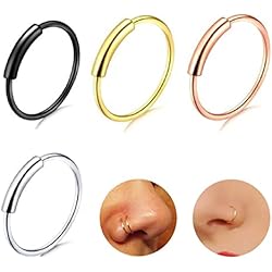 Argollas Negras Para Hombres CUHZA Anillo hipoalergénico de segmento plegable para la nariz 316L, aro de septum de 8 mm hecho de acero inoxidable para hombres y mujeres