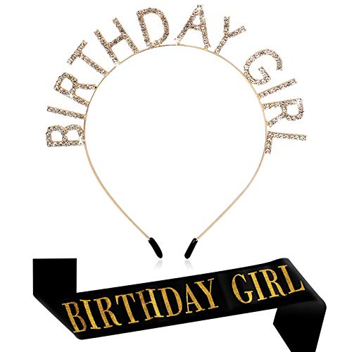 LEADTEAM Birthday Tiara & Birthday Sash,"BIRTHDAY GIRL" Crystal Rhinestone Birthday Crown,Birthday Decorations Birthday Party Favors Party Supplies Birthday Gifts for Women,Girl,Princess (Gold)