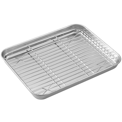 Desirable 揚げ物 バット 料理 ステンレス オーブン パッド 浅型バット バット網 天ぷらトレー 油切り網 油きりバット 油揚げ 揚げ物用 ステンレス皿 湯煎焼き用バット オーブン対応 食洗機対応 (1, 小)