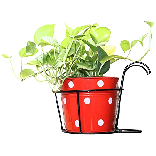 N.A SUPPLIER Hanging Flower Pot Holder Railing Potted Plant Stand for Home Balcony Décor, Black (1)