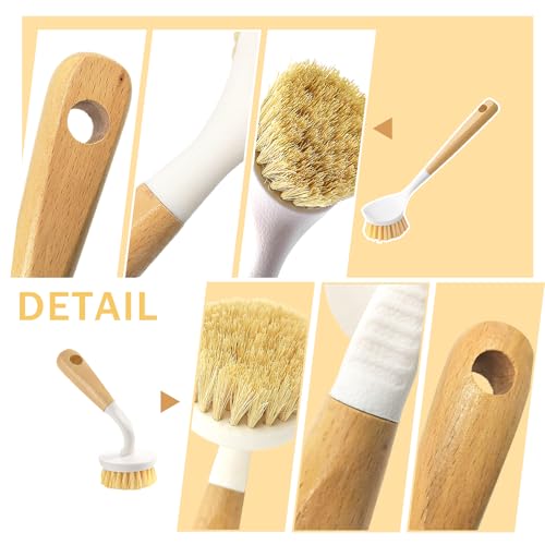 Image of Dish Brush with Handle, Long and Short Handle Kitchen Scrub Brushes with Tough Bristles, Natural Dish Scrubber Brush for Dishes, Pans, Pots and Kitchen Sink Cleaning, 2 Pack White