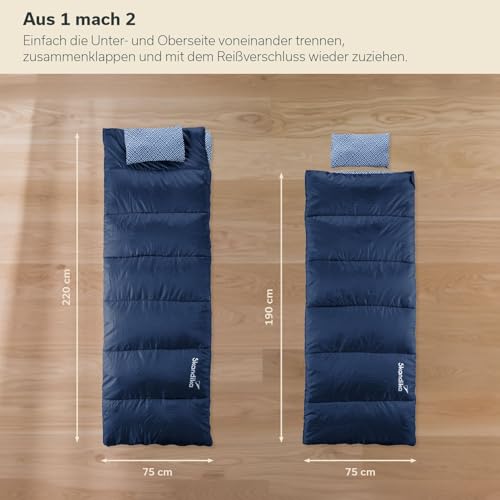 Skandika Śpiwór Iceland Double | podwójny śpiwór outdoorowy dla dorosłych, z flanelą, na 3 pory roku, 220 x 150 cm, może być używany jako pojedynczy śpiwór, śpiwór kempingowy, śpiwór dla dorosłych