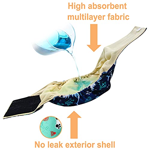 Langsprit Male Belly Bands for Dogs (Pack of 3) - Dog Diapers Male - High Absorbing Dog Wraps Washable - Reusable Small Doggy Doggie Puppy Dog Diapers (Sloth,Whale,Dinosaur, Small)