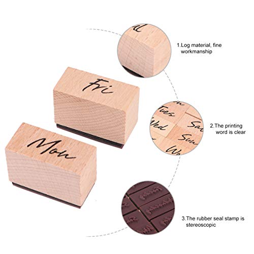 Exceart 16Pcs Wooden Stamps Week Stamps Retro Rubber Stamps Diy Scrapbooking Diary Stamps #TOP2