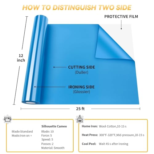 Image of VinylRus HTV Heat Transfer Vinyl Roll, Sky Blue, 12 inch x 25FT