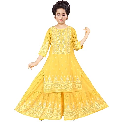 Sevgi Girls Rayon Gilr's Embroidered Kurta With Printed Sharara S...