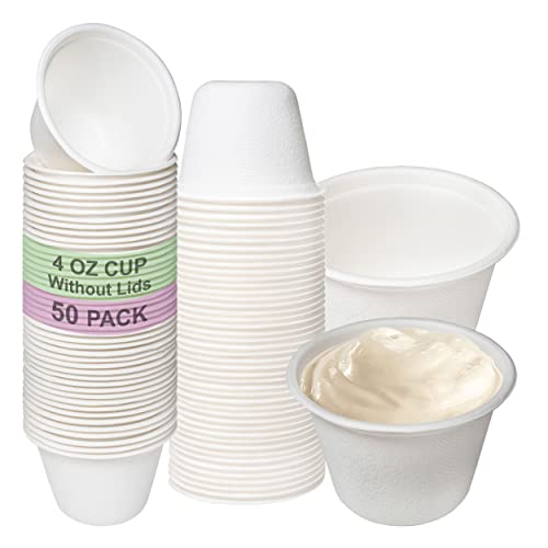 EcoQuality 4 Oz Compostable Portion Cups - Sugarcane Bagasse Condiment Souffle Cups - Biodegradable Sauce Cups - Disposable Sample Cups, Slime, Jello Shot Cups, Food Storage, Takeout, Dressing… (250)