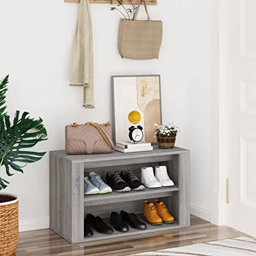 FIRBNUS Zapatero 75 x 35 x 45 cm de madera multicapa zapatero entrada banco zapatero zapatero zapatero madera mueble salón zapatero bajo zapatero abierto zapatero pequeño gris Sonoma