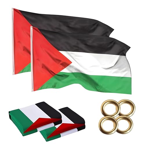 Palestine Flag 2 Pcs 3x5ft Weatherproof Heavy Duty Palestinian Flags with Metal Brass Eyelets and Premium Polyester - Durable Outdoor Flags for Flagpole Outdoor Garden & Balcony