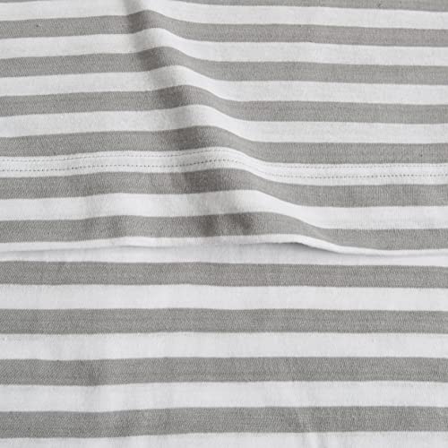Jersey Sheets Queen Size | Soft And Breathable Jersey Knit Fabric | All Season Jersey Bed Sheets | Stretchy Deep Pocket Jersey Cotton Sheets | Soho Collection (Light Grey/White Stripe) #TOP6