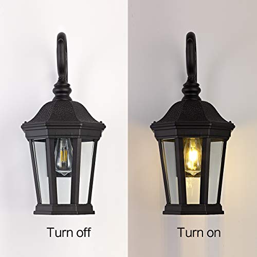 Image of Black Outdoor Wall Lantern, Large Outdoor Porch Light Fixtures