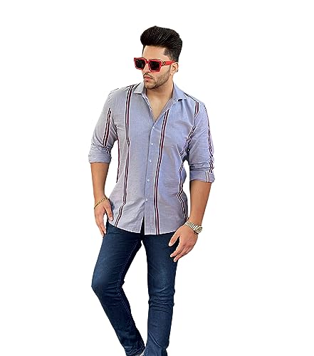 Image of GRITSTONES Men Full Sleeve Striped Cotton Shirt