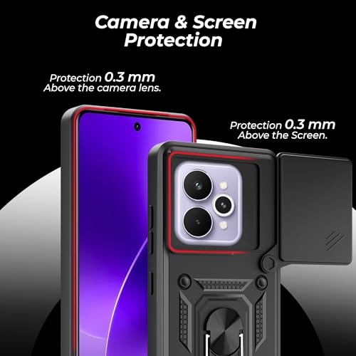 Image of A rtistque Armor Bumper Back Case Cover for Realme 15 Pro 5G | Stylish Ring Holder & Inbuilt Stand | Sliding Camera Cover | Shockproof TPU Protective Design | Realme 15 Pro 5g Back Cover - Black