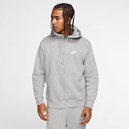 Nike Men's Sportswear Club Fleece Full Zip Hoodie, Fleece Zip-Up Hoodie Men, Dark Grey Heather/Mattelic Silver/White, M3