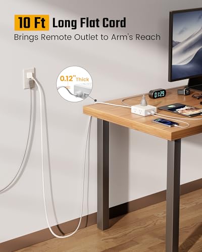 undefined 10Ft Extension Cord with Multiple Outlets, Flat Plug Surge Protector Power Strip 10 Ft Long Cord, 8 Outlets & 4 USB Ports (2 USB C), Desk Charging Station for Home Office, College Dorm Room Essentials の商品画像 1