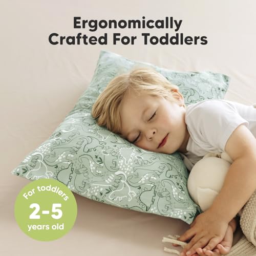 Image of KeaBabies Organic Toddler Pillow with Pillowcase, Jumbo 14X20 (DinoDood) | Soft Cotton Toddler Pillows for Sleeping, Machine Washable, Perfect for Travel, School, Daycare, Nap, Kids Toddler Bed Set
