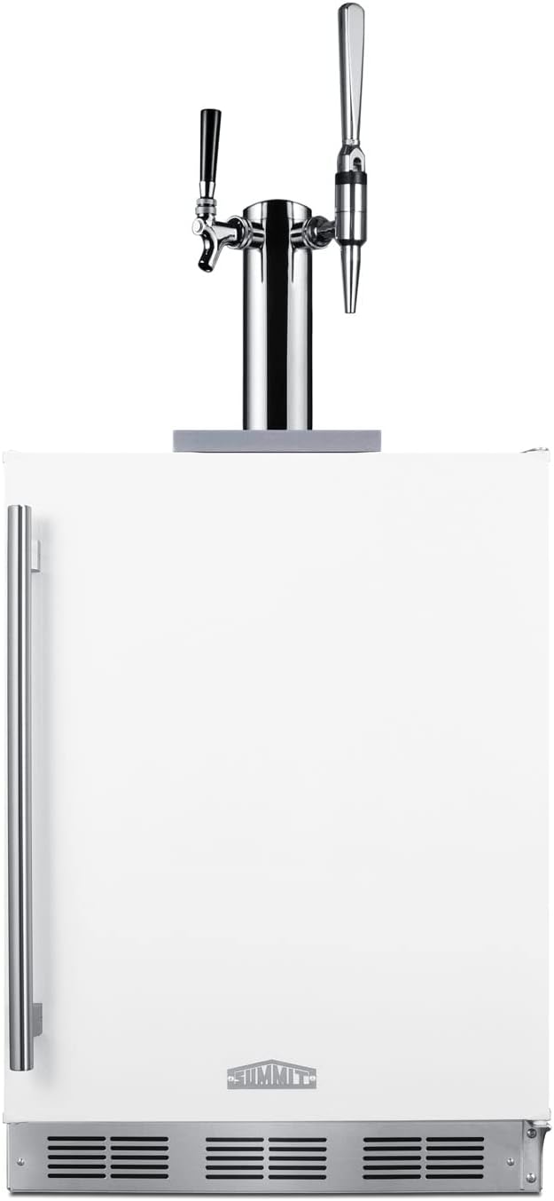 Summit Appliance SBC58WHBIADACMTWIN 24" Wide Built-in Undercounter ADA Height Commercially Listed Dual Tap Combo Nitro/Cold Brew Coffee Dispenser in White with Stainless Steel Handle, Auto Defrost