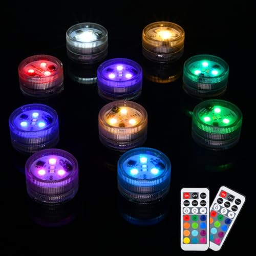 Mini Submersible LED Tea Lights - Waterproof Flameless Led Lights Battery Powered, Small Led Candle Light for Halloween Pumpkin, Vase, Hot Tub, Pool, Party, Lantern, Wedding Decor (Multi-Colored)