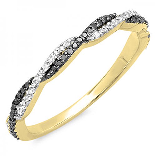 Dazzlingrock Collection 0.25 Cttw Round Black & White Diamond Swirl Stackable Ring for Women in 14K Solid Gold