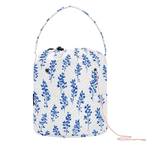 Image of Tatenale Crochet Bag Yarn Bag Knitting Project Bag with Pockets and Handle Portable Yarn Storage Organizer Tangle Free 8.3x11 InchSmall Bluebonnet Flower26
