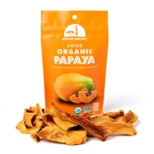 Mavuno Harvest Papaya Dried Fruit Snacks | Organic Dried Papaya Slices | Gluten Free Healthy Snacks for Kids and Adults | No Sugar Added, Vegan, Non GMO, Direct Trade | 2 Ounce, Pack of 3