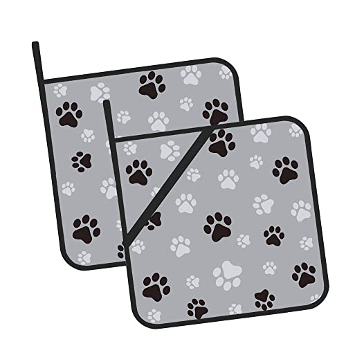 Black And Gray Dog Paw Prints Pot Holders Set Of 2 Kitchen Heat Resistant Potholder For Microwave Cooking Baking Oven End Dishes And Bbq #TOP24