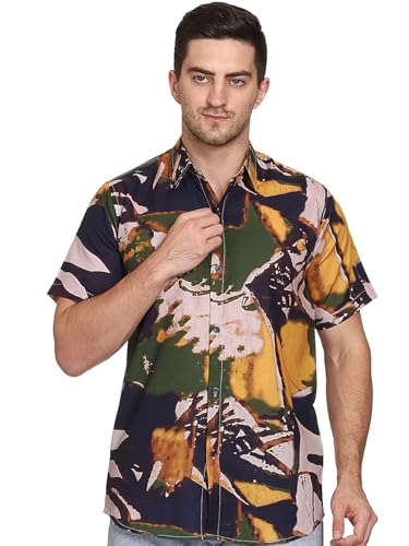 Image of The SV Style Men's Abstract Print Button Down Shirt, Half Sleeve, Casual Fit, Rayon Fabric, Summer Wear
