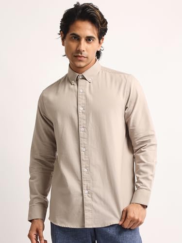 Image of MANIAC || Mens || Solid || Collared Neck || Full Sleeve || Oxford || Linen Blend Fabric || Shirt