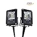 GLW 12V AC/DC LED Flood Light, 10W Mini IP65 Waterproof Outdoor Security Light, 900LM, 3000K Warm White, 80W Halogen Bulb Equivalent With Spike Stand [2 Pack]