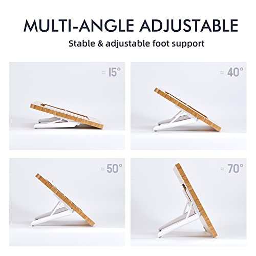 Image of ELETIUO Adjustable Tablet Stand with Pencil&Charger Cable Slot,Upgraded Bamboo Wooden Desk Stand with Multiple Angles,Organizer Desktop Holder for Drawing (Support to 9.7-11 inch Devices)