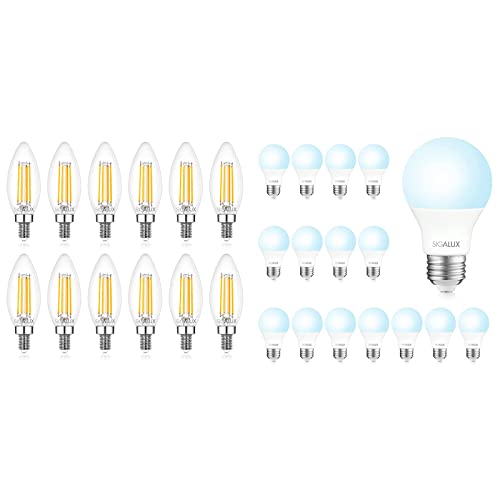 Sigalux B10 2700K Soft White, Type B Filament Candle Light Bulbs Ul Listed, 12 Pack & A19 Standard Light Bulbs 5000K Nd 16 Pack #TOP11