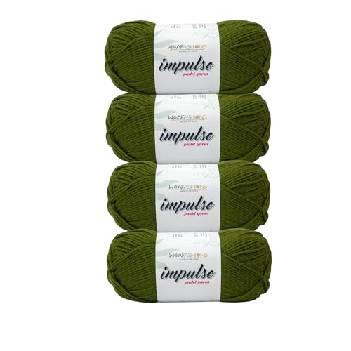 Image of WOAFashions Impulse Hand Knitting & Crochet Yarn, Premium Acrylic, 4 : Medium (Dark Olive) (4x100gms / 14.1oz)