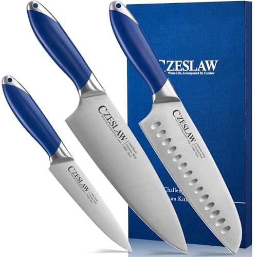 Czeslaw Knife Set, Kitchen Knife Sets - Chef Knife Set 3 Piece, Razor Sharp Professional Japanese Knife Set, Forged from High Carbon German Steel, Full Tang Prussia Blue Handle, Cooking Gifts Cooks