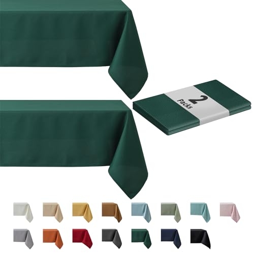 Image of maxmill 2 Pack Rectangle 52 x 70 Inch Hunter Green Textured Christmas Tablecloth Spillproof Wrinkle Free Table Cloth for Kitchen Dining Decoration, Fabric Table Cover for Outdoor and Indoor Use