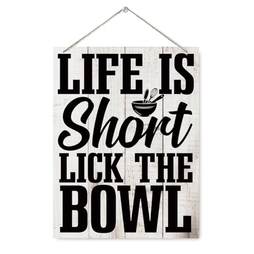 Funny Kitchen Wood Sign Rustic Kitchen Wall Decoration Country Style Farmhouse Home Decors Dining Room Decor Signs Wall Decor Art Decorative Wooden Plaque Life is Short Lick the Bowl Sign