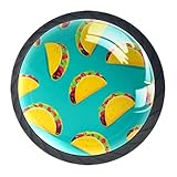 HEOEH 4 Pack Black Cabinet Knobs, Mexican Taco Food Round Drawer Hardware for Dresser, Kitchen and Closet with Screws, Cupboard Wardrobe Bathroom Decor, 35mm