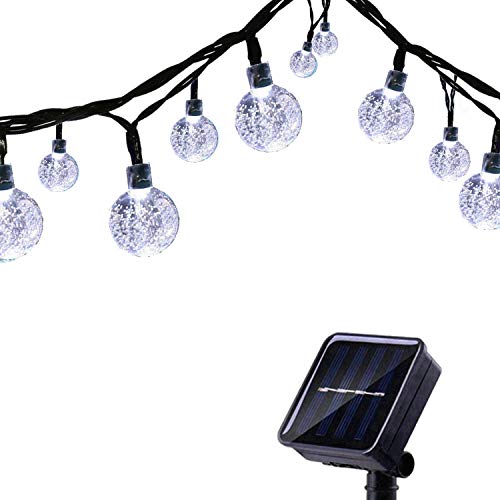 Tuokay, Solarne oświetlenie ogrodowe, łańcuch świetlny z kulką, wodoodporny, 6 m, 30 diod LED, 8 trybów migotania, dekoracyjne łańcuchy świetlne do domu, pawilonu, patio, trawnika, ozdoba ślubna