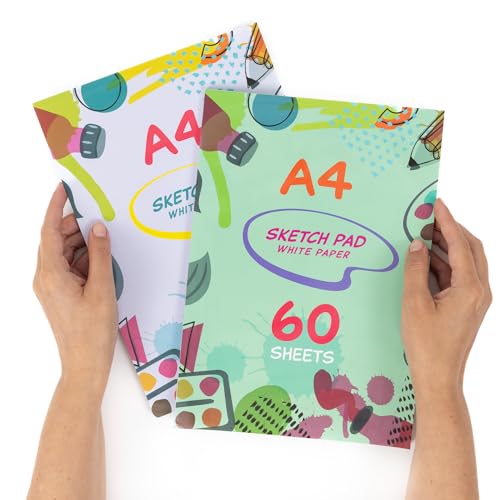 evelay A4 Sketch Pad 60 Sheets Bright White Paper for Art Craft Sketching Doodling Drawing Notebook (Pack of 2)