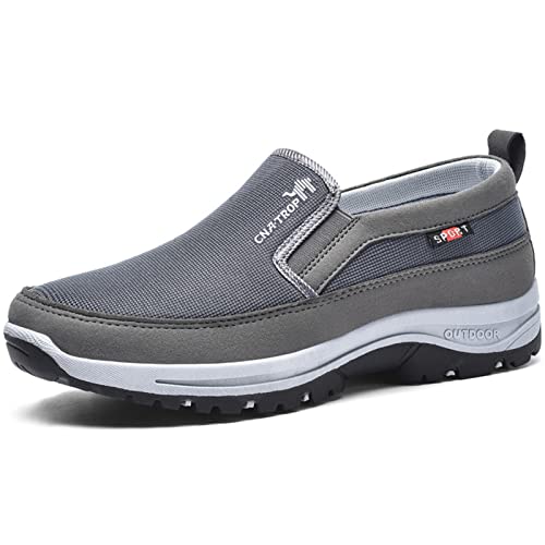 Men's Arch Support Slip-on Canvas Loafers,Outdoor Casual Non Slip Orthopedic Sneakers Flats Walking Boat Shoes (Grey,8)