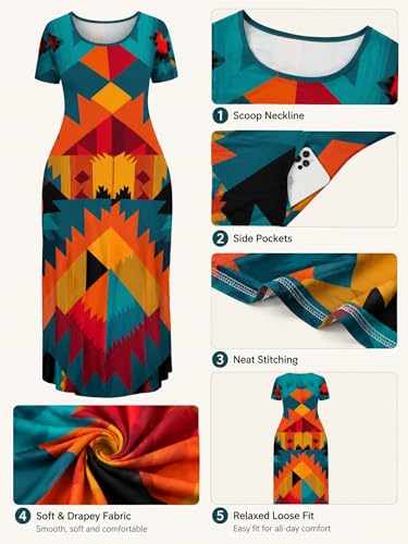 Image of PinkPatty Plus Size Maxi Dress for Women Summer Casual Short Sleeve Tshirt Dresses with Pockets (XL-6XL)