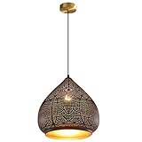 Jowjut Black Farmhouse Pendant Light Industrial Vintage Hanging Lighting with Metal Shade & Adjustable Cord, Gold Moroccan Pendant Lamps for Kitchen Island, Dining Room, Coffee Bar Ceiling Lighting