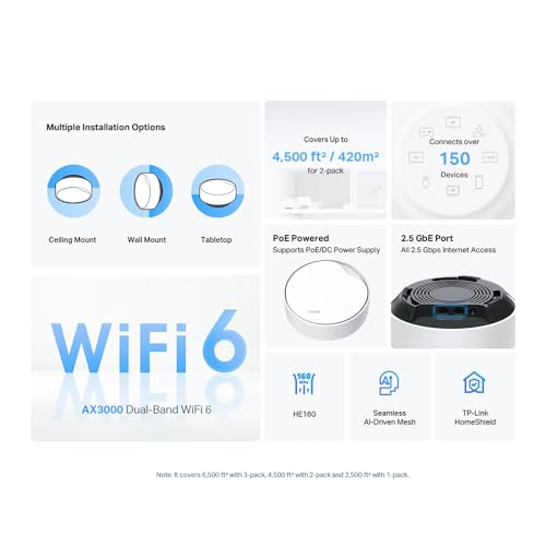 Image of TP-Link Deco X50-PoE AX3000 Whole Home Mesh WiFi 6 System with PoE | 3000 Mbps Wireless Gigabit Smart Dual Band Router | Multi-Gig 2.5 Gbps Wired Network | Pack of 2 | Alexa and Google Compatible