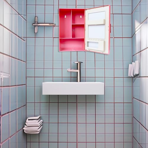 Image of PGen Small Size Mini Wall Mounted Mirror Storage Cabinet Organiser Shelf for Bathroom Kitchen Washbasin Dressing Room (Magenta)