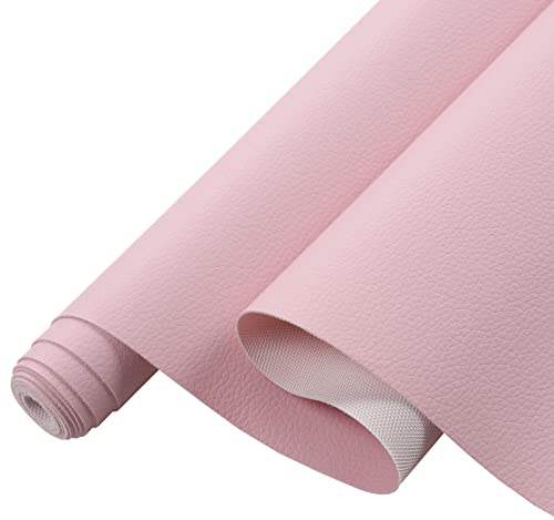 Picheng Lychee Texture Solid Color Faux Leather Sheets13.8 X53(35cmX135cm),Soft Faux Leather Roll Very Suitable for Making Crafts,Leather Earrings, Bows,Sewing DIY Projects (Pink)