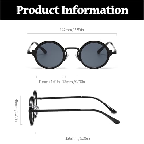 LJCZKA Retro Round Sunglasses for Men Women Vintage Small Round Sunglasses Classic Circle Punk Shades Unisex UV400 Protection4